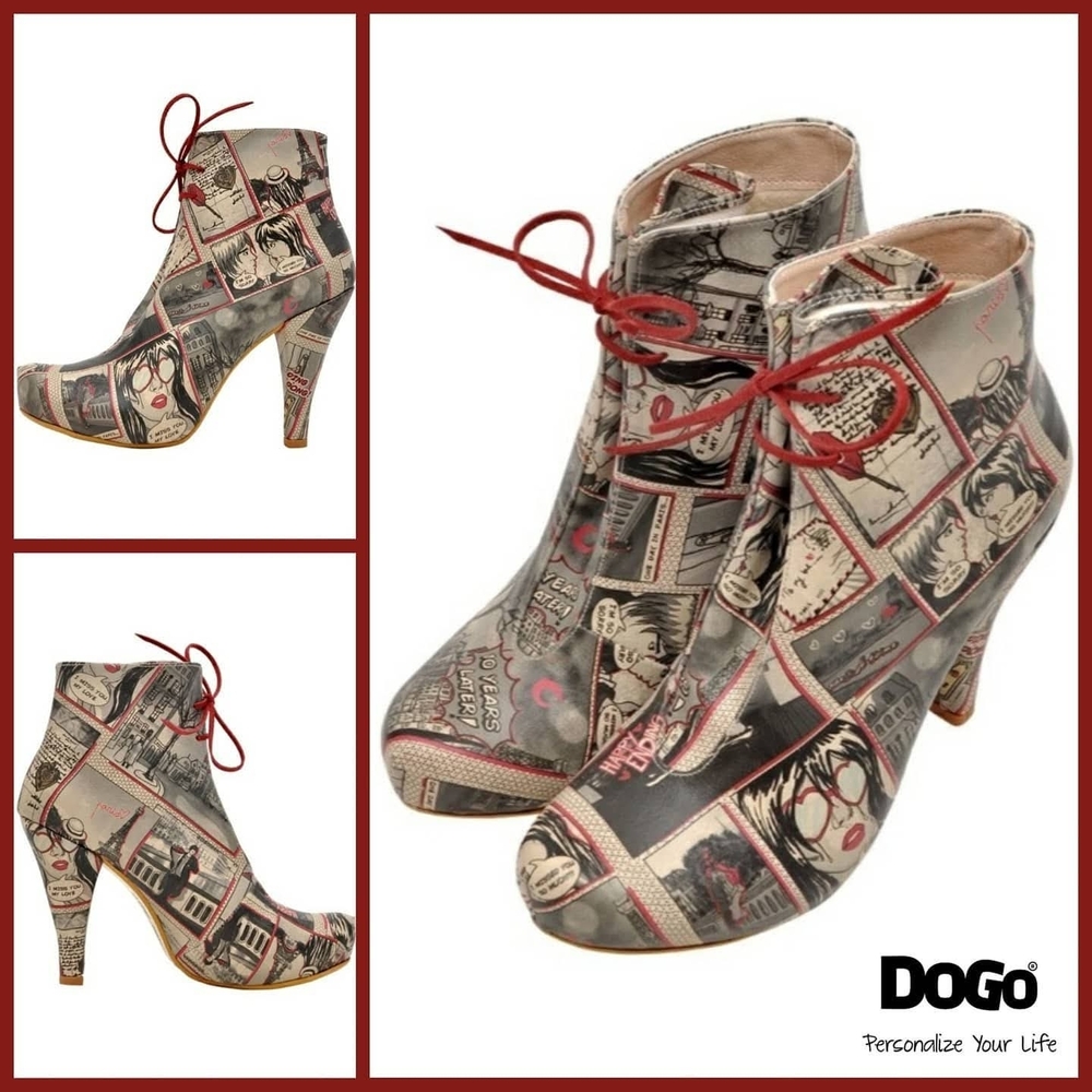 DOGO Vegan Leather Comic Print Lace-Up Ankle Boots | EU 36 | 4" Heels - Picture 3 of 9